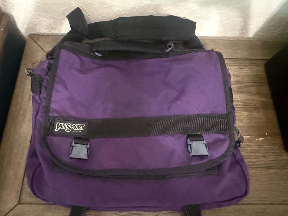 JanSport Vintage Purple and Black Messenger Bag with Organizer Compartment